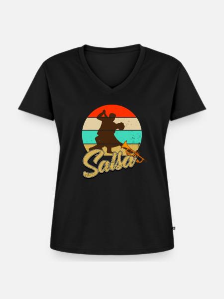 Salsa - Frauen Premium Bio T-Shirt mit V-Ausschnitt - Schwarz