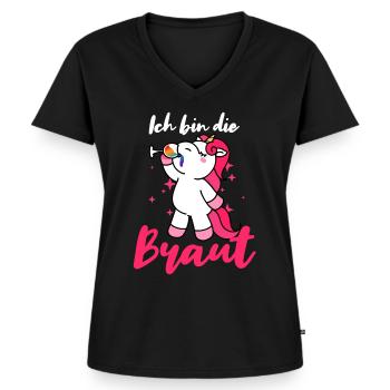 Ich bin die Braut JGA Party Junggesellen Einhorn - Frauen Premium Bio T-Shirt mit V-Ausschnitt - Schwarz - Vorne - AI Model Female 172 light (172cm)