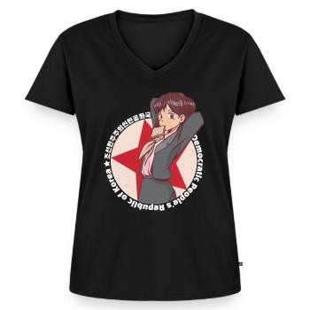Nordkorea Kim Yo Jong Anime Waifu - Frauen Premium Bio T-Shirt mit V-Ausschnitt - Schwarz - Vorne - AI Model Female 172 light (172cm)