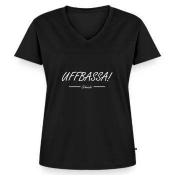 Schwabe Schwäbisch Sprichwort - Frauen Premium Bio T-Shirt mit V-Ausschnitt - Schwarz - Vorne - AI Model Female 172 light (172cm)