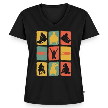Rodeln Schlitten Retro Vintage - Frauen Premium Bio T-Shirt mit V-Ausschnitt - Schwarz - Vorne - AI Model Female 172 light (172cm)