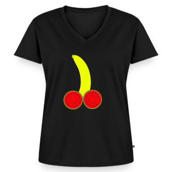 Banana Penis Thick - Women's Premium Organic V-neck T-shirt - black - Front - AI Model Female 172 light (172cm)