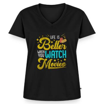 Filme Kino - Frauen Premium Bio T-Shirt mit V-Ausschnitt - Schwarz - Vorne - AI Model Female 172 light (172cm)