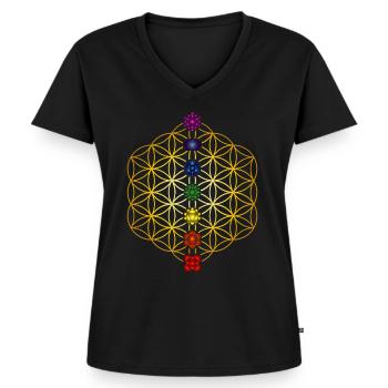 Flower of Life - Frauen Premium Bio T-Shirt mit V-Ausschnitt - Schwarz - Vorne - AI Model Female 172 light (172cm)