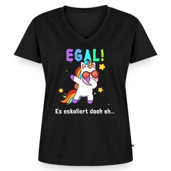 Es Eskaliert doch Eh Dabbing Einhorn Lustig Party - Frauen Premium Bio T-Shirt mit V-Ausschnitt - Schwarz - Vorne - AI Model Female 172 light (172cm)