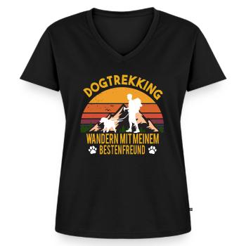 Dogtrekking Wandern mit Hund Canicross Geschenk - Frauen Premium Bio T-Shirt mit V-Ausschnitt - Schwarz - Vorne - AI Model Female 172 light (172cm)