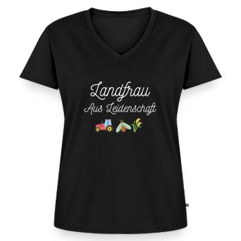 Landfrau aus Leidenschaft lustiges Geschenk - Frauen Premium Bio T-Shirt mit V-Ausschnitt - Schwarz - Vorne - AI Model Female 172 light (172cm)