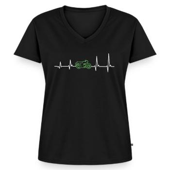 Moped Mofa 2 Takt Herzschlag Geschenk - Frauen Premium Bio T-Shirt mit V-Ausschnitt - Schwarz - Vorne - AI Model Female 172 light (172cm)
