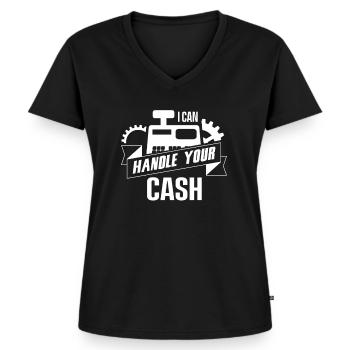 Je peux gérer votre argent - caissier - T-shirt encolure en V Premium bio Femme - noir - Devant - AI Model Female 172 light (172cm)