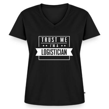 Vertrau mir ich bin Logistiker Spedition Logistik - Frauen Premium Bio T-Shirt mit V-Ausschnitt - Schwarz - Vorne - AI Model Female 172 light (172cm)