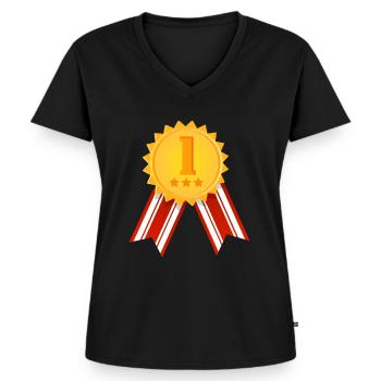 1ère place - gagnant - taille de la médaille gagnante réglable - T-shirt encolure en V Premium bio Femme - noir - Devant - AI Model Female 172 light (172cm)