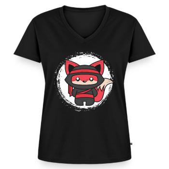 Ninja Fuchs Geschenk für Shinobi Füchse & Ninjas - Frauen Premium Bio T-Shirt mit V-Ausschnitt - Schwarz - Vorne - AI Model Female 172 light (172cm)