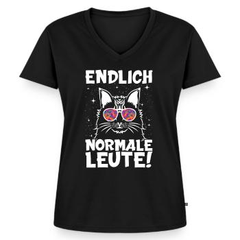 Normale Leute Acid Rave Cat - Frauen Premium Bio T-Shirt mit V-Ausschnitt - Schwarz - Vorne - AI Model Female 172 light (172cm)