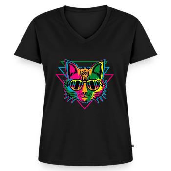 Rave Backprint - Raving Cat - Women's Premium Organic V-neck T-shirt - black - Front - AI Model Female 172 light (172cm)