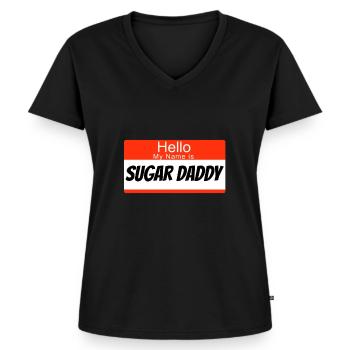 Hello my name ist Sugar Daddy - Frauen Premium Bio T-Shirt mit V-Ausschnitt - Schwarz - Vorne - AI Model Female 172 light (172cm)