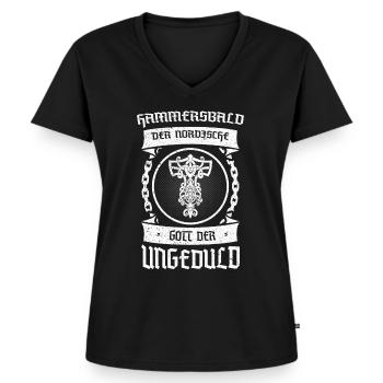 Der nordische Gott der Ungeduld Hammersbald - Frauen Premium Bio T-Shirt mit V-Ausschnitt - Schwarz - Vorne - AI Model Female 172 light (172cm)
