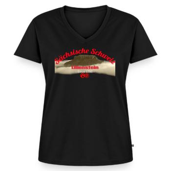 Sächsiche Schweiz - Lilienstein - Frauen Premium Bio T-Shirt mit V-Ausschnitt - Schwarz - Vorne - AI Model Female 172 light (172cm)