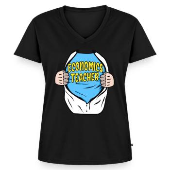 Le professeur d’économie super-héros économistes cadeau - T-shirt encolure en V Premium bio Femme - noir - Devant - AI Model Female 172 light (172cm)
