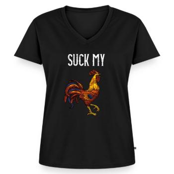 Lutsch meinen Schwanz Hahn Sex Wortspiel - Frauen Premium Bio T-Shirt mit V-Ausschnitt - Schwarz - Vorne - AI Model Female 172 light (172cm)