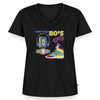 80er Jahre 80er Mode 80er Outfit 80er - Frauen Premium Bio T-Shirt mit V-Ausschnitt - Schwarz - Vorne - AI Model Female 172 light (172cm)
