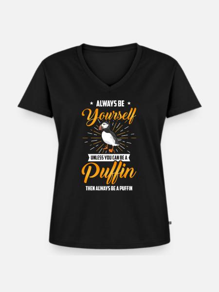 Puffin Papageitaucher - Frauen Premium Bio T-Shirt mit V-Ausschnitt - Schwarz