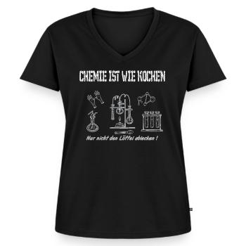 Labor Küche, Chemie ist wie kochen, Chemiker Humor - Frauen Premium Bio T-Shirt mit V-Ausschnitt - Schwarz - Vorne - AI Model Female 172 light (172cm)