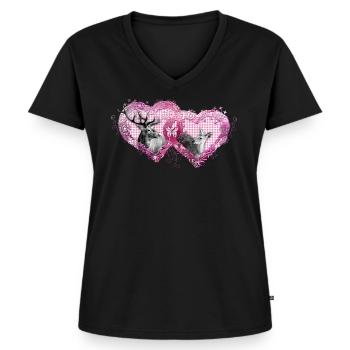 Double heart with stag / / Wiesn / ladies - Women's Premium Organic V-neck T-shirt - black - Front - AI Model Female 172 light (172cm)