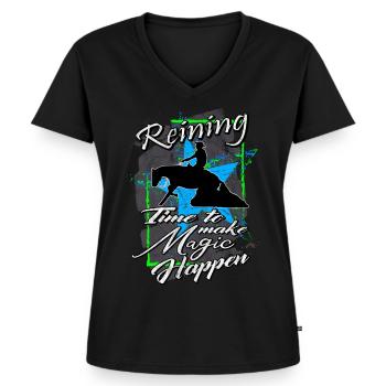 Reining Quarter Horse Westernreiten QH Pferde - Frauen Premium Bio T-Shirt mit V-Ausschnitt - Schwarz - Vorne - AI Model Female 172 light (172cm)