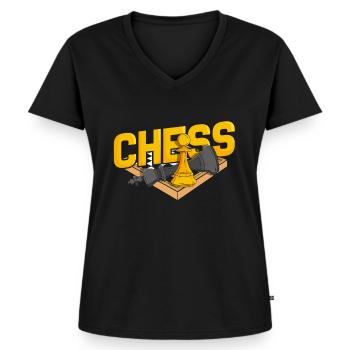 Schach Taktik Schachmatt Denksport Chess Läufer - Frauen Premium Bio T-Shirt mit V-Ausschnitt - Schwarz - Vorne - AI Model Female 172 light (172cm)