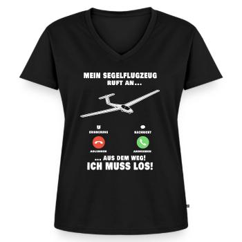 Segelflugzeug Anruf Spruch Segelflieger - Frauen Premium Bio T-Shirt mit V-Ausschnitt - Schwarz - Vorne - AI Model Female 172 light (172cm)