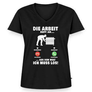 Heizungsbauer Anruf Heizung Anlagenmechaniker - Frauen Premium Bio T-Shirt mit V-Ausschnitt - Schwarz - Vorne - AI Model Female 172 light (172cm)