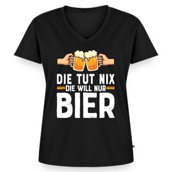 Die tut nix die will nur Bier - Biertrinkerin Sauf - Frauen Premium Bio T-Shirt mit V-Ausschnitt - Schwarz - Vorne - AI Model Female 172 light (172cm)