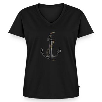 Anker mit Tau - Frauen Premium Bio T-Shirt mit V-Ausschnitt - Schwarz - Vorne - AI Model Female 172 light (172cm)