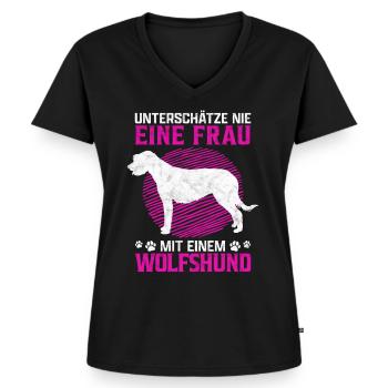 Frau mit Irischer Wolfshund Windhund Spruch - Frauen Premium Bio T-Shirt mit V-Ausschnitt - Schwarz - Vorne - AI Model Female 172 light (172cm)