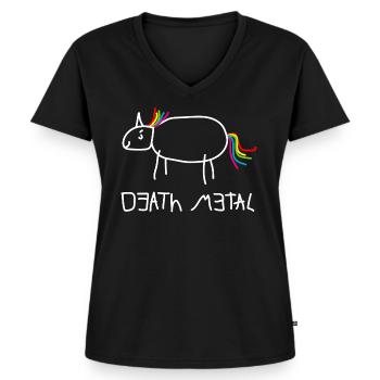 Death Metal Einhorn - Frauen Premium Bio T-Shirt mit V-Ausschnitt - Schwarz - Vorne - AI Model Female 172 light (172cm)