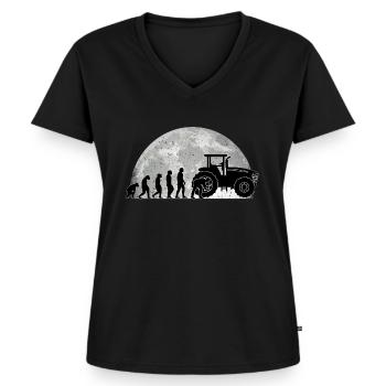 Agricultural Machine Mechanic Evolution Moon Tractor - Women's Premium Organic V-neck T-shirt - black - Front - AI Model Female 172 light (172cm)