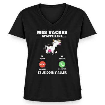 Mes vaches m'appellent Les vaches Bovins - Frauen Premium Bio T-Shirt mit V-Ausschnitt - Schwarz - Vorne - AI Model Female 172 light (172cm)