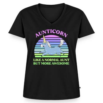 Aunticorn - Frauen Premium Bio T-Shirt mit V-Ausschnitt - Schwarz - Vorne - AI Model Female 172 light (172cm)