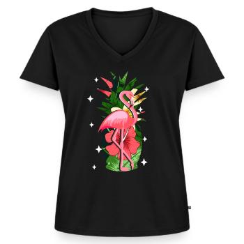 Flamingo Rosa - Women's Premium Organic V-neck T-shirt - black - Front - AI Model Female 172 light (172cm)