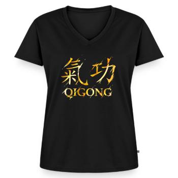 Qigong Chinesische Symbole Qi Gong Chakra Tai Chi - Frauen Premium Bio T-Shirt mit V-Ausschnitt - Schwarz - Vorne - AI Model Female 172 light (172cm)