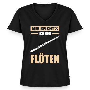 Flöte Musiker Flötist Flötenspieler Orchester Musi - Frauen Premium Bio T-Shirt mit V-Ausschnitt - Schwarz - Vorne - AI Model Female 172 light (172cm)