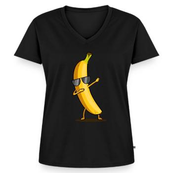 Dabbing jaune banane Dab drôle dansant fruit - T-shirt encolure en V Premium bio Femme - noir - Devant - AI Model Female 172 light (172cm)