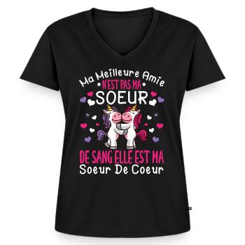 Meilleure Amie Cadeau - Elle Est ma Soeur de Coeur - T-shirt encolure en V Premium bio Femme - noir - Devant - AI Model Female 172 light (172cm)