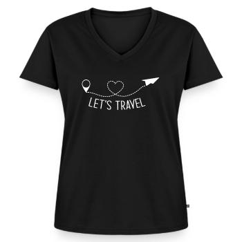 Let's Travel - Viewpoint Hart Vliegtuig Reizen - Vrouwen Premium Bio T-shirt met V-hals - zwart - Voor - AI Model Female 172 light (172cm)
