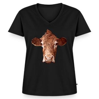 Kuh Kuhmotiv Tiergesicht Tiermotiv - Frauen Premium Bio T-Shirt mit V-Ausschnitt - Schwarz - Vorne - AI Model Female 172 light (172cm)