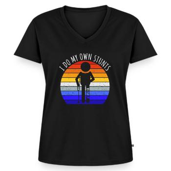 I Do My Own Stunts I - Frauen Premium Bio T-Shirt mit V-Ausschnitt - Schwarz - Vorne - AI Model Female 172 light (172cm)