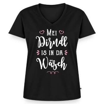 Mei Dirndl is in da Wäsch - Frauen Premium Bio T-Shirt mit V-Ausschnitt - Schwarz - Vorne - AI Model Female 172 light (172cm)
