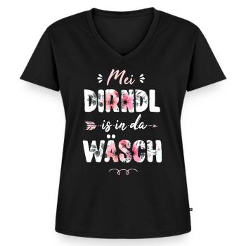 Mei Dirndl is in da Wäsch - Frauen Premium Bio T-Shirt mit V-Ausschnitt - Schwarz - Vorne - AI Model Female 172 light (172cm)