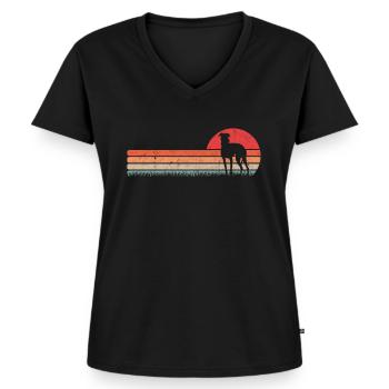 Whippet Retro Greyhound Lévrier Vintage - T-shirt encolure en V Premium bio Femme - noir - Devant - AI Model Female 172 light (172cm)