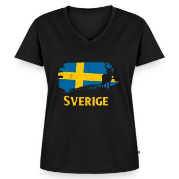 Schweden - Frauen Premium Bio T-Shirt mit V-Ausschnitt - Schwarz - Vorne - AI Model Female 172 light (172cm)